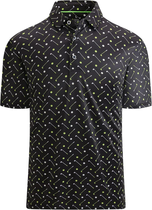 Esabel.C Golf Shirts for Men Dry Fit Performance Short Sleeve Print Moisture Wicking Collared Shirt