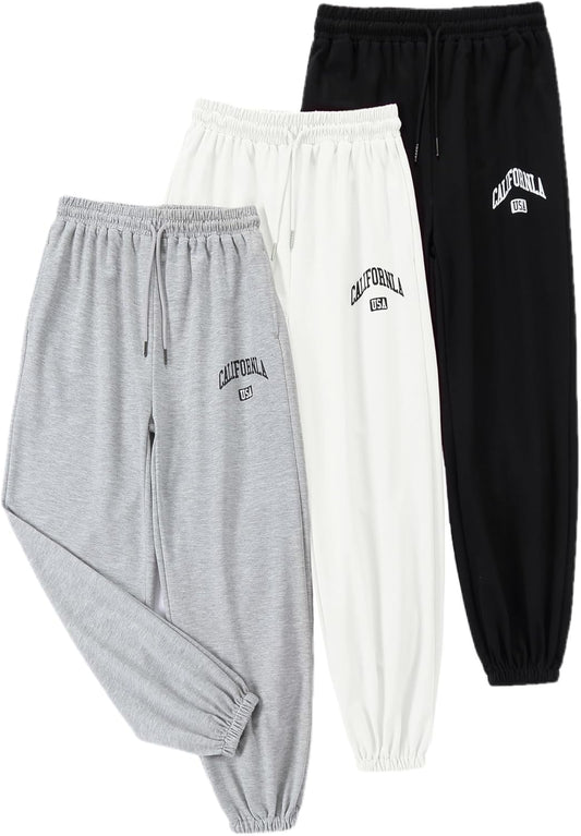 EXARUS 3 Pack Girls Sweatpants Joggers Sweat Pants Cute Baggy Tween Trendy Clothes Teen Preppy with Pockets