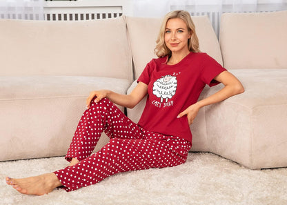 EISHOPEER Women's Pajama Set Printed Short Sleeve Top & Long Pants Sleepwear Pjs Sets