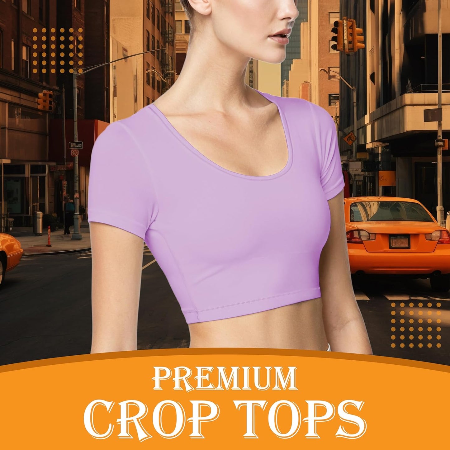 1 & 9 Crop Tops for Women Scoop Neck Short Sleeve Polyester Slim Fit Y2k Trendy Summer 2025 Basic Half Tee for layring Top