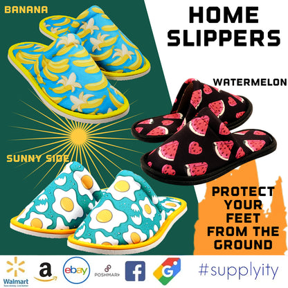 Chochili Men Banana Home Slippers Blue Yellow Lightweight Silent Walk Size 8 to 10