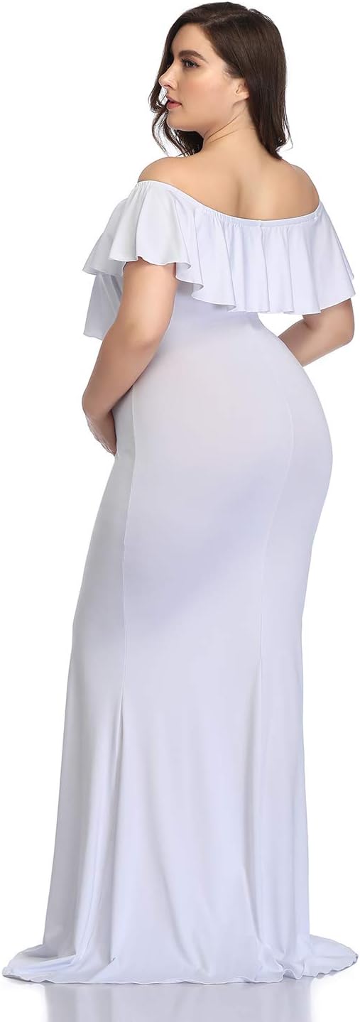 Mommy Jennie Long Maternity Dress for Photoshoot Stretchy Pregnancy Ruffle Maxi Photography Dress for Baby Shower