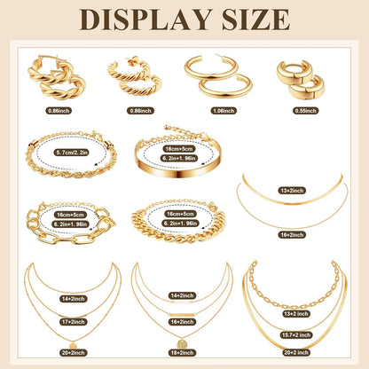 Tiamon 12 Pcs Gold Silver Jewelry Sets for Women Layered Set of Earring Necklace Bracelets for Men Jewelry Gifts