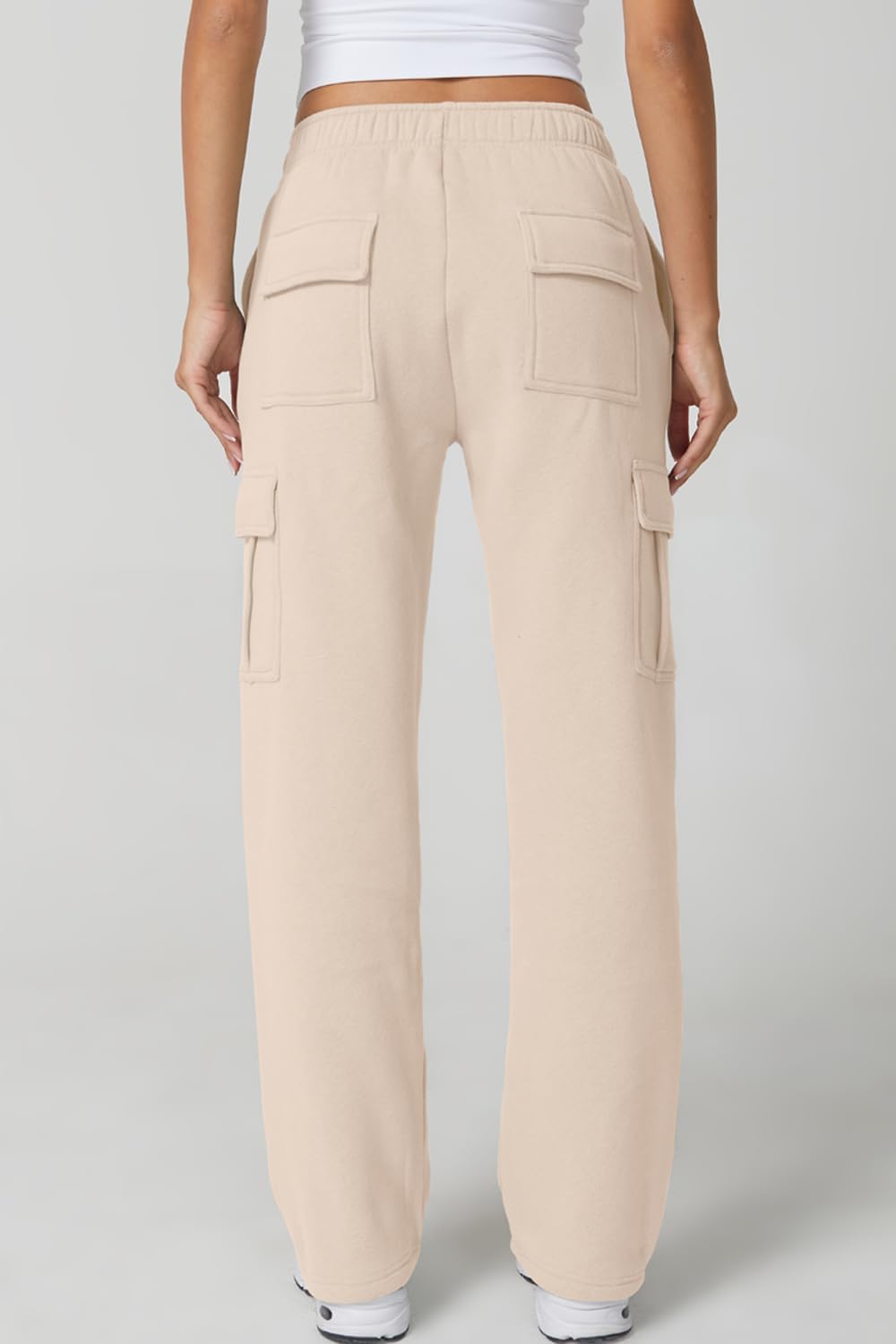 QINSEN Womens Medium Waist Baggy Elastic Waist Sweatpants Casual Fleece Long Pants with Pockets