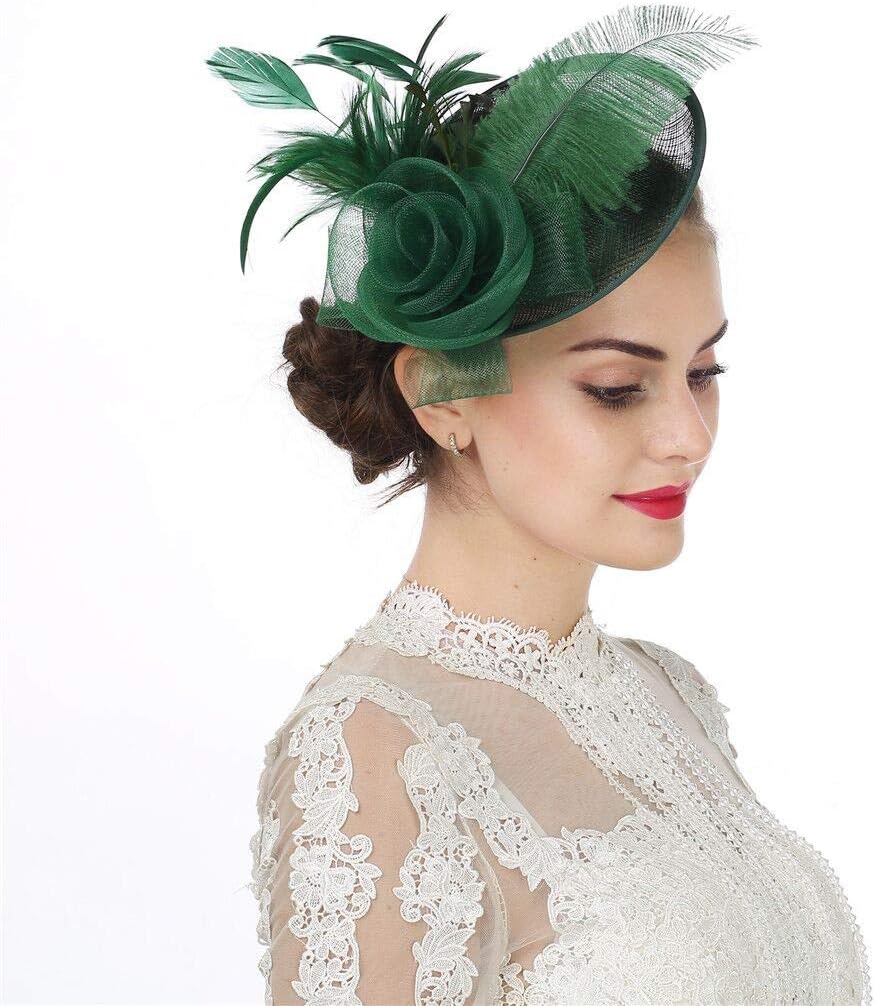 SAFERIN Women's Fascinators Feathers Tea Party Hat Veil Headband with Hair Clip for Cocktail Church