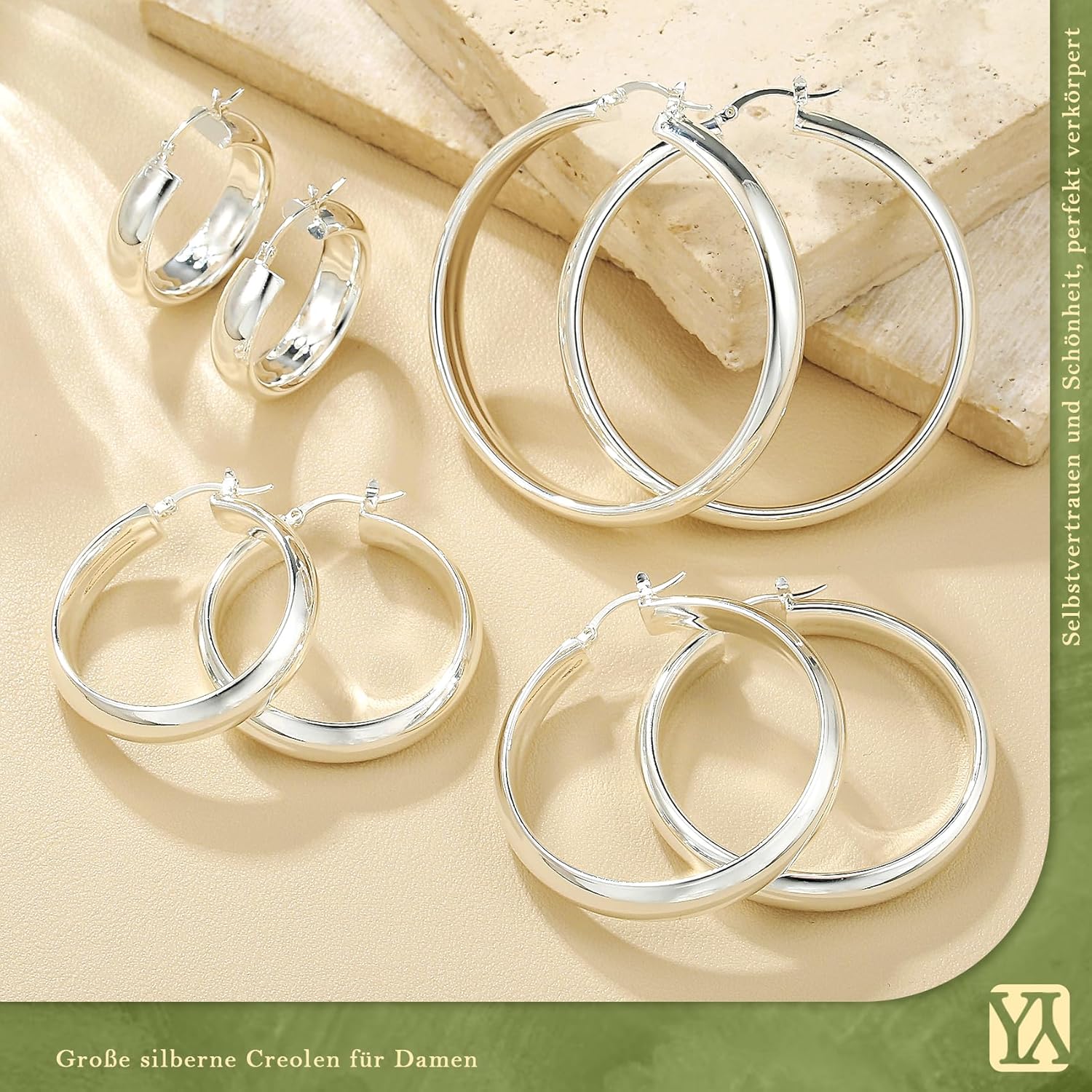 8mm Wide Chunky Gold Hoops 14K Real Gold Plated Hypoallergenic 925 Sterling Silver Hoops Lightweight Big Gold Hoop Earrings for Women 30/40/50/60mm