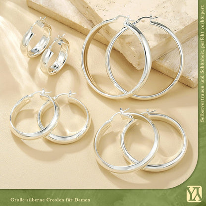 8mm Wide Chunky Gold Hoops 14K Real Gold Plated Hypoallergenic 925 Sterling Silver Hoops Lightweight Big Gold Hoop Earrings for Women 30/40/50/60mm