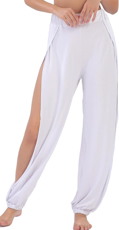 Hoerev Women's Soft Slit Leg Pants Harem Dance Yoga Pilates Pants