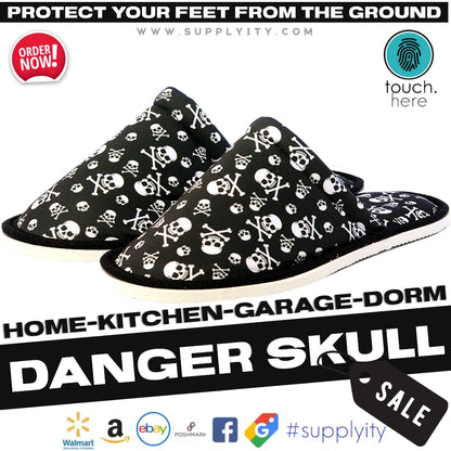 Chochili Men Danger Skull Home Slippers Black and White Lightweight Silent Walk Size 8 to 10