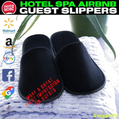 Chochili Black 10 Pairs Fabric Packed Terry Cotton Disposable Hotel Slippers for Airbnb Spa Wedding Guests Adult Men Women Size 10-11