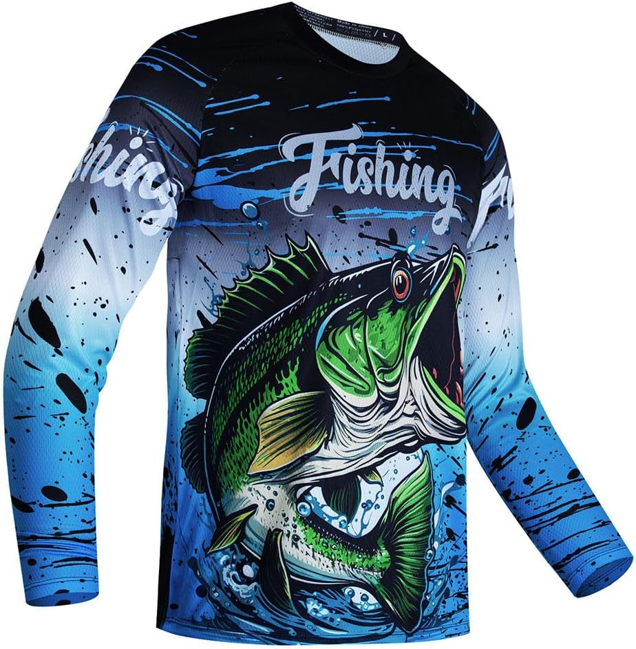Mens Fishing Shirt Long Sleeve, Fishing Jerseys Fish Tshirts - Breathable, Cooling, Light-Weight