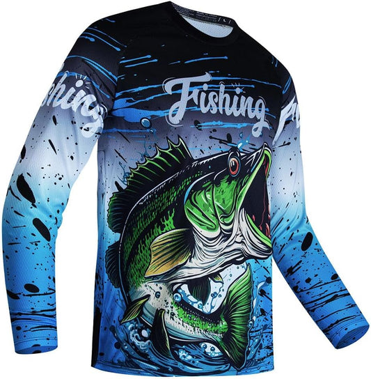 Mens Fishing Shirt Long Sleeve, Fishing Jerseys Fish Tshirts - Breathable, Cooling, Light-Weight