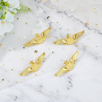 SUPERFINDINGS 4Pcs Wings Pin Alloy Gold Wing Pilot Badge 2.32'' Costume Lapel Pins Brooch Air Force Wing Pins Metal Aviator Wings Pin for Hat Shirt Uniform Pilot Costume