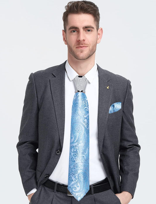 DiBanGu 4PCS Ties for Men Wedding Jacquard Woven Mens Silk Tie and Pocket Square Set Tie Accessories for Men Necktie