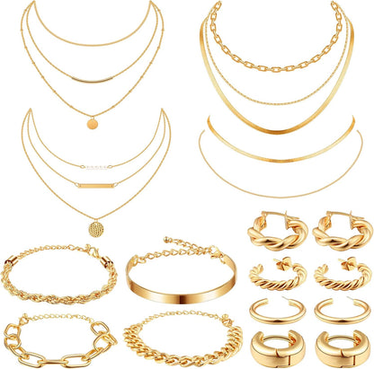 Tiamon 12 Pcs Gold Silver Jewelry Sets for Women Layered Set of Earring Necklace Bracelets for Men Jewelry Gifts