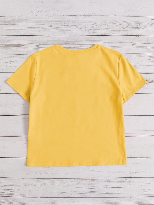 OYOANGLE Girl's Cute Graphic Casual Round Neck Short Sleeve Tee Shirt Tops