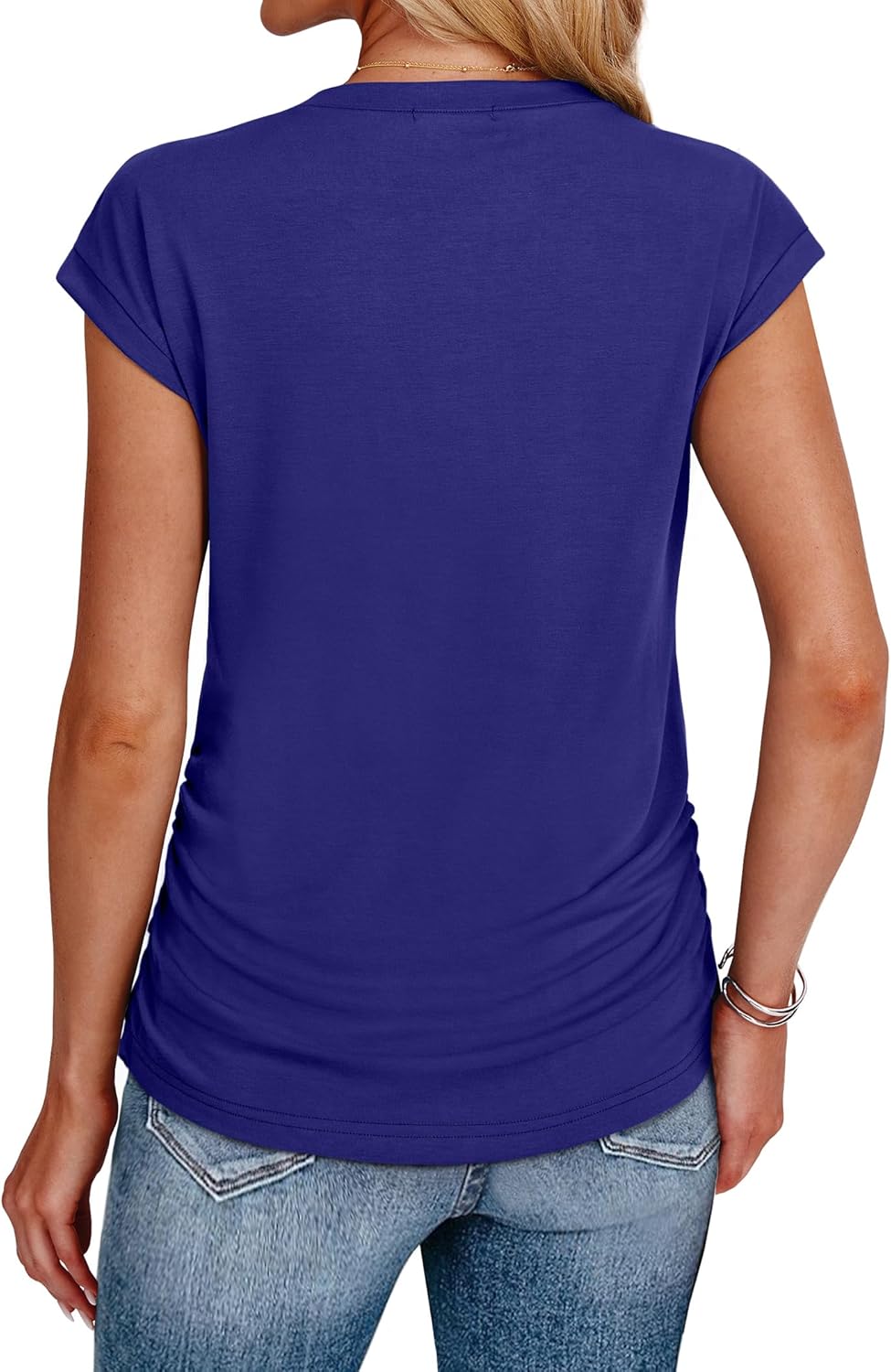 SAMPEEL Womens Summer Tops Trendy 2025 Ruched Cap Short Sleeve Tshirts Shirts Crew Neck T Shirts Fashion
