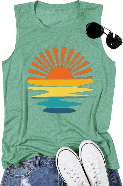Sunrise Sunset Sunshine T Shirt for Women Outdoor Workout Hawaii Beach Sea Nature Adventure Tee Top