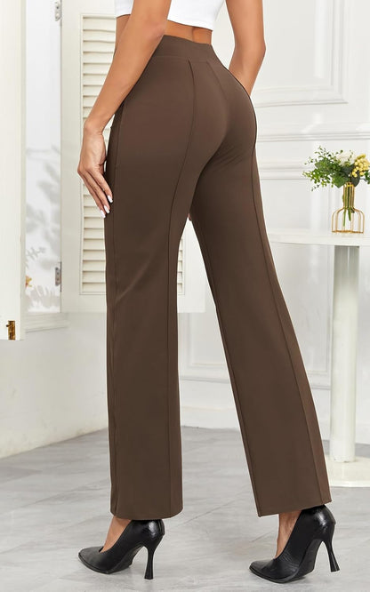 Agenlulu Wide Leg Dress Pants for Women Elastic High Waist Straight Leg Pants Business Casual Pull on Office Work Slacks