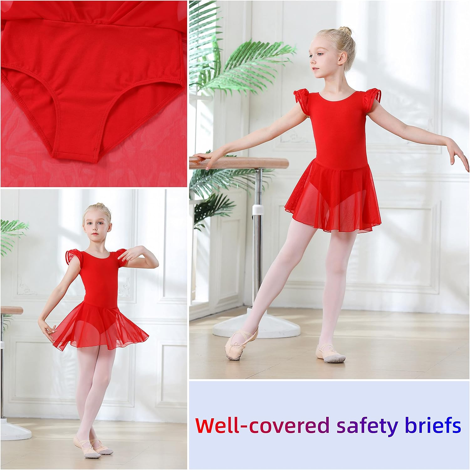 DIPUG Ballet Leotards for Girls Ballet Leotard with Skirt Toddler Dance Leotards Flutter Sleeve and Criss-Cross Back