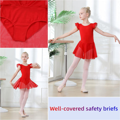 DIPUG Ballet Leotards for Girls Ballet Leotard with Skirt Toddler Dance Leotards Flutter Sleeve and Criss-Cross Back