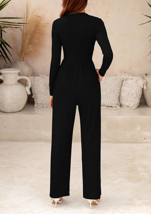 PRETTYGARDEN Jumpsuits For Women Dressy Casual Fall Fashion 2025 Long Sleeve Mock Neck Romper Business Work One Piece Outfits