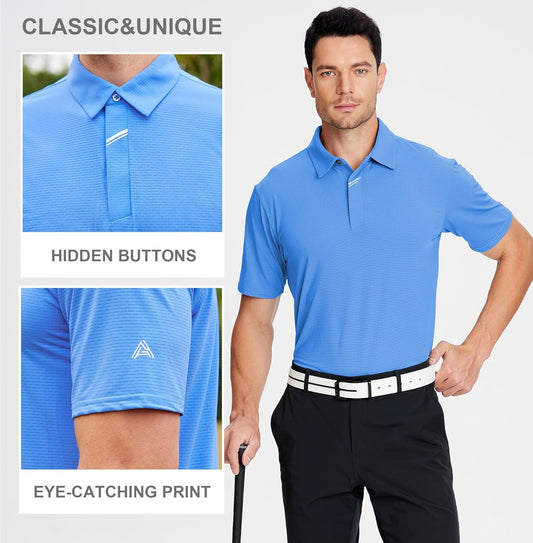 Esabel.C Jacquard Golf Shirts for Men Moisture Wicking Short Sleeve Performance Dry Fit Active Mens Polo Shirts