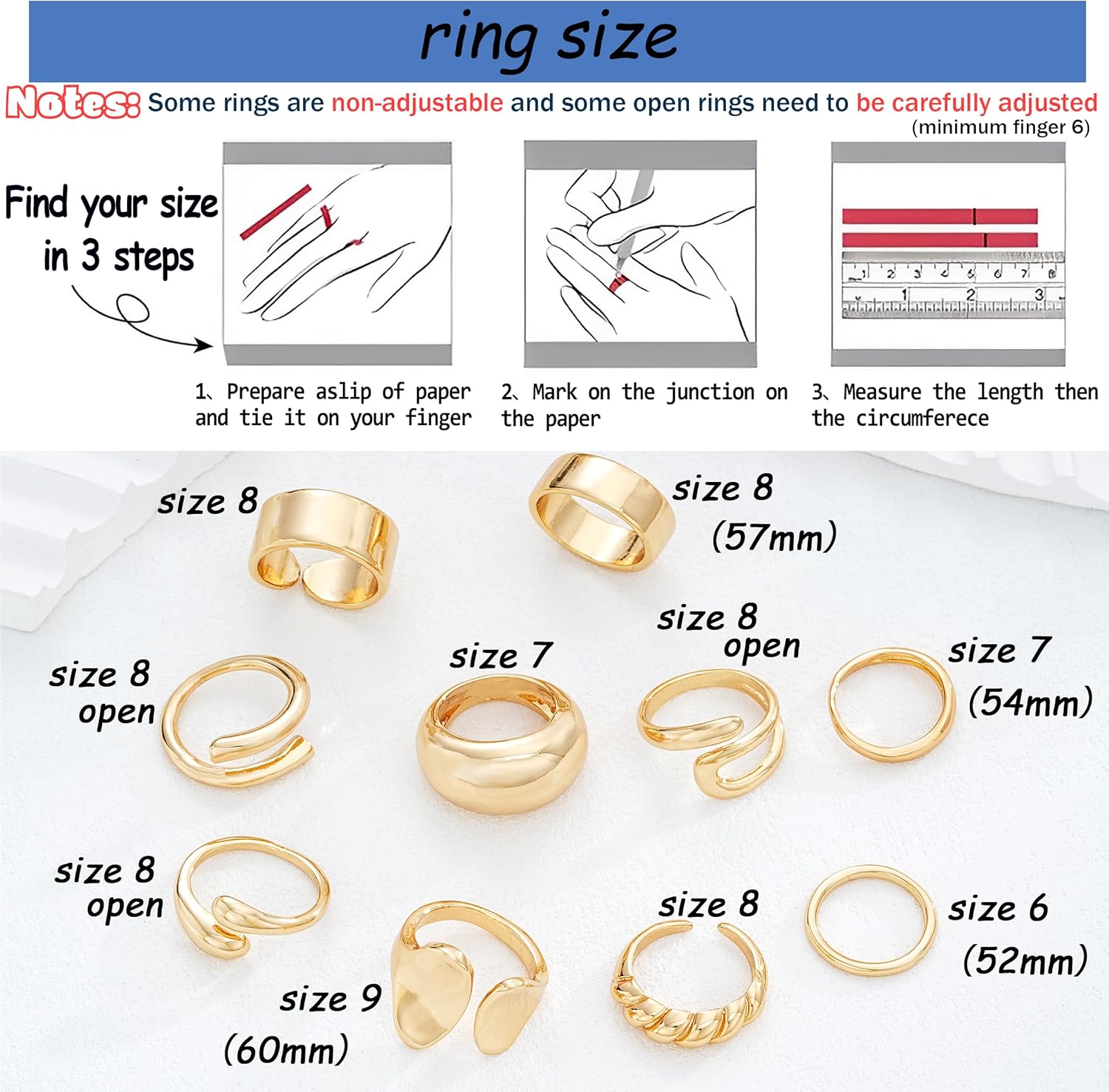 ÌF ME 10 PCS Gold Rings Set for Women Non Tarnish, 18K Gold Plated Chunky Stackable Rings, Statement Stacking Womens Ring Pack