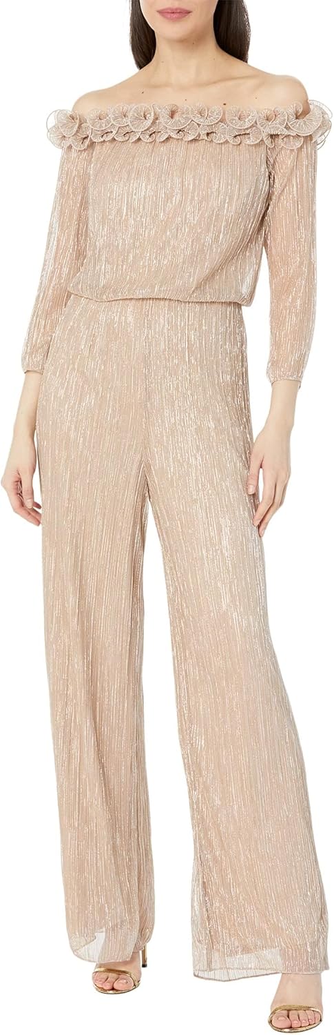 Adrianna Papell Womens Metallic Rosette Jumpsuit