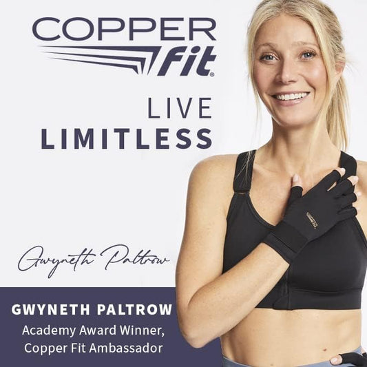 Copper Fit ICE Compression Gloves Infused with Menthol and Coq10 for Recovery, Black