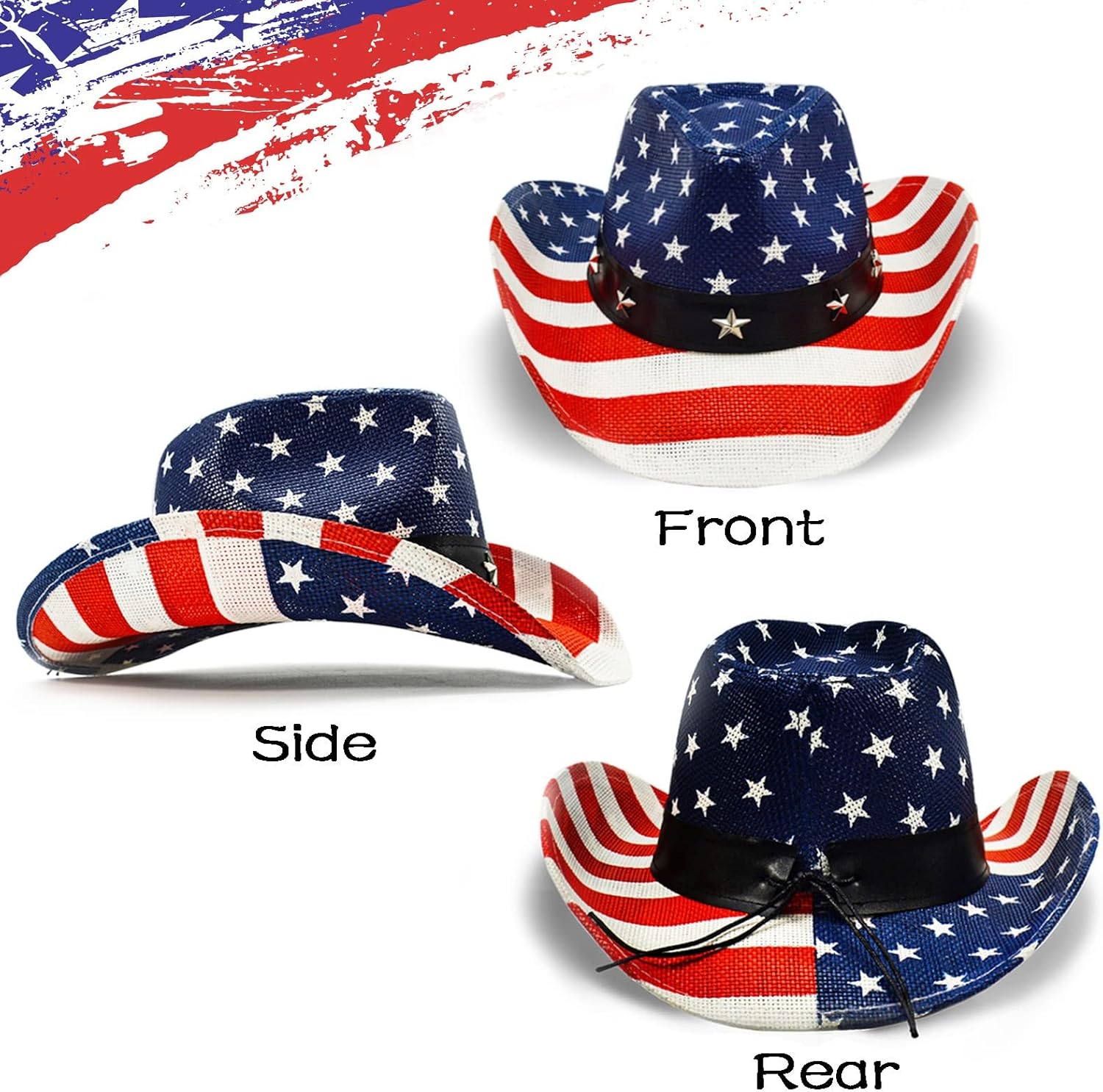 American Flag Cowboy Hat Patriotic USA Western Hat 4th of July Party Parade Rodeo Unisex Cowboy Cowgirl Hat