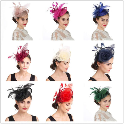 SAFERIN Women's Fascinators Feathers Tea Party Hat Veil Headband with Hair Clip for Cocktail Church