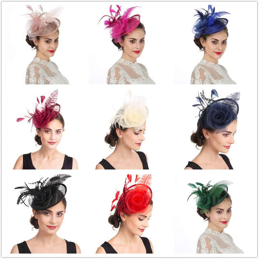 SAFERIN Women's Fascinators Feathers Tea Party Hat Veil Headband with Hair Clip for Cocktail Church