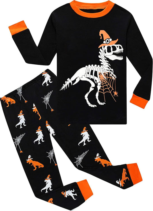 Little Hand Toddler Pajamas Boys Glow in The Dark Skeleton Candy Pjs Dinosaur Sleepwear Kids Halloween Clothes 2-10 Years