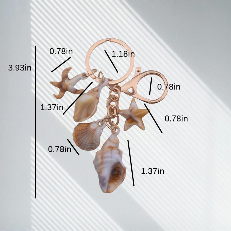 Beach Seashell Keychain Charm for Girls Ocean Starfish Key Chain Gold Bag Keyring Beach Theme Gifts for Women