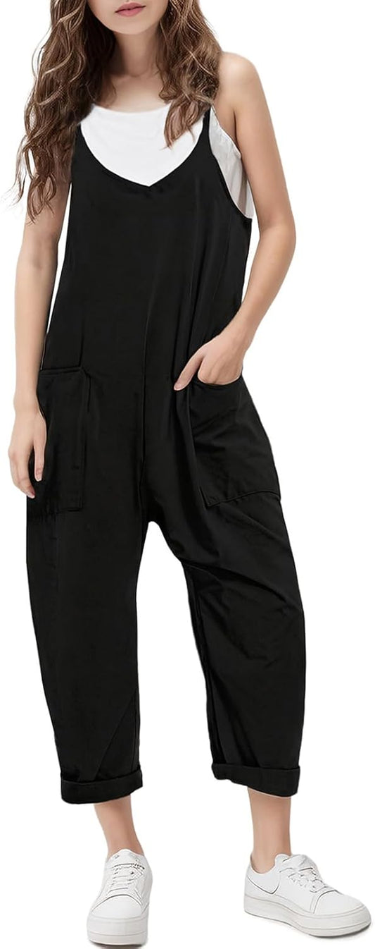 RAISEVERN Jumpsuits for Girls Casual Sleeveless Loose Spaghetti Strap Summer Rompers Long Pants with Pockets