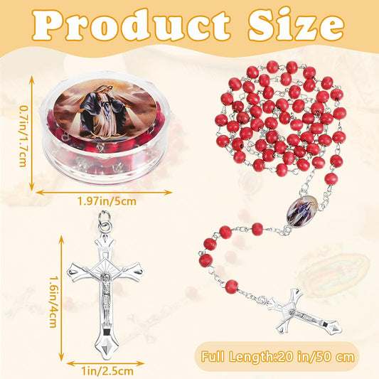 Bucherry 24 Pcs Our Lady of Grace Scented Red Rosary Necklace Party Favor Catholic Gift with Box Rosary Bead Necklace for Funeral Baptism First Communion