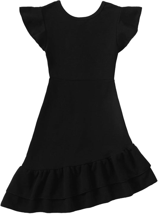 Girls Spring Summer Dresses Cap Sleeve Midi Kids Prom Dress Tween Girl Semi Formal Party Black Dress Size 9-10