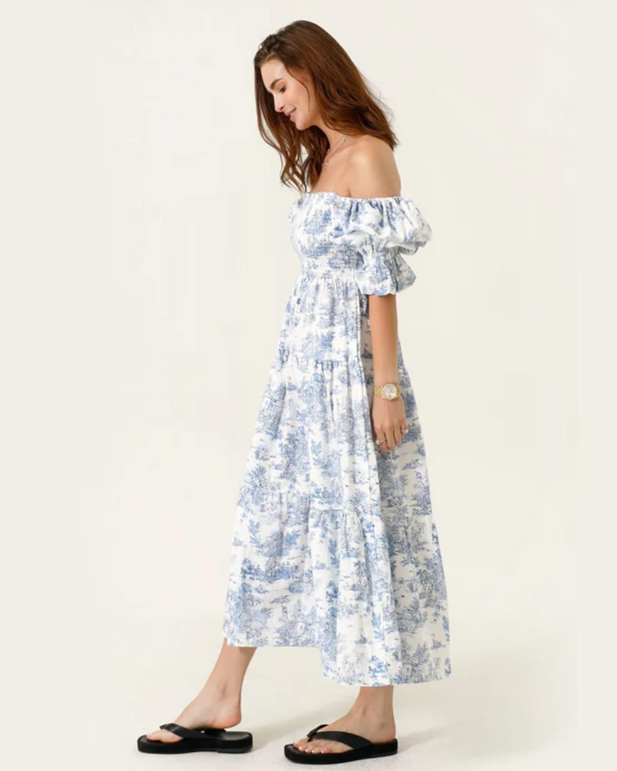 NOTHING FITS BUT Women’s Cotton Linen Kiko Pregnancy Maternity Dress, Casual Floral Maxi Maternity Gown for Baby Shower