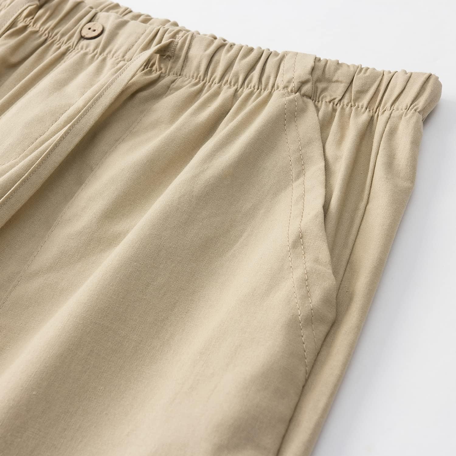 FANARCHER Men’s Cotton Linen Pants Drawstring Loose Beach Pants with Pockets