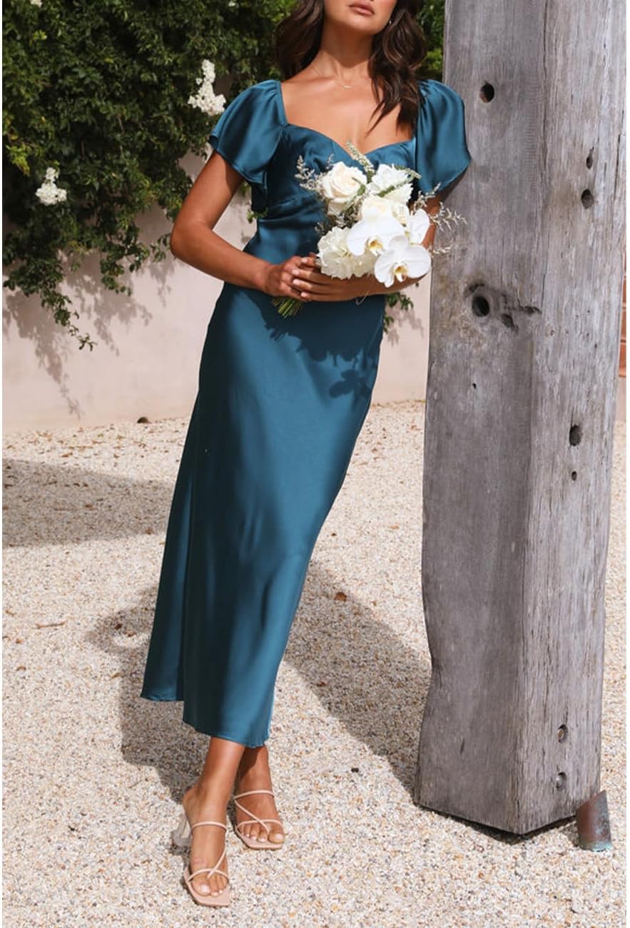 midi summer wedding guest dress with sleeves Ever-Pretty Plus Size Floral Mermaid Dress with Flutter Sleeves Spring & Summer Style