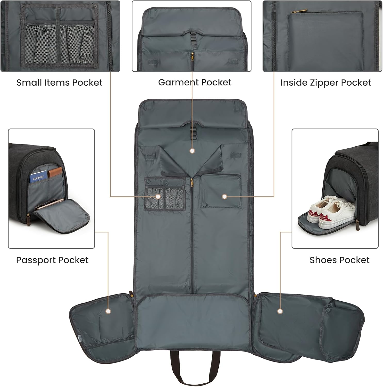 S-ZONE Carry On Garment Bag for Travel Convertible Garment Duffle Bag Suit Bags for Men Women Travel 2 in 1 Hanging Suitcase Business Travel Bag with Toiletry Bag, Black, 50l
