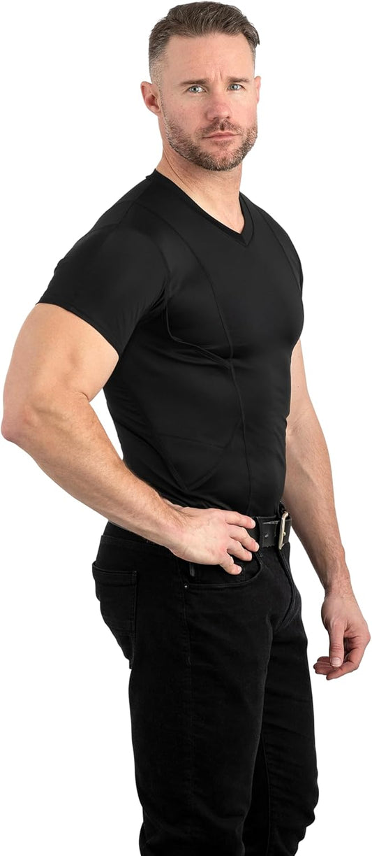 Concealed Carry Holster Shirt | Quick Access Open Pocket with Large Storage | Mens V-Neck