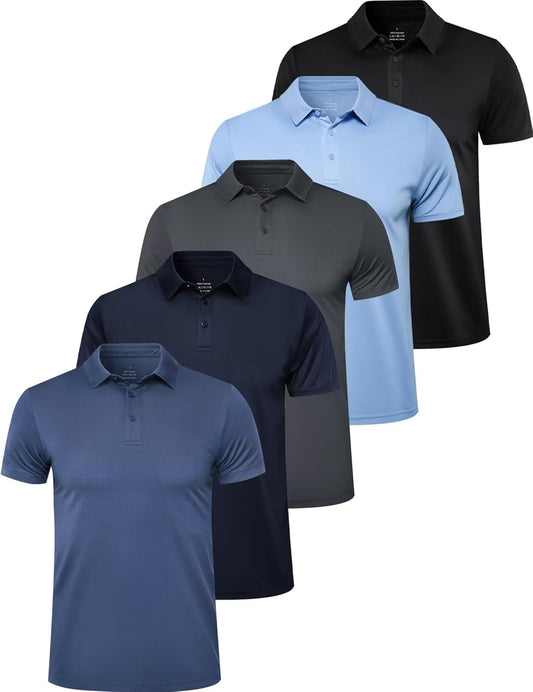 OYGSieg 5 Pack Mens Polo Shirt Short Sleeve Tactical Shirts Quick Dry Performance Golf Shirt Pique Jersey Outdoor Shirt