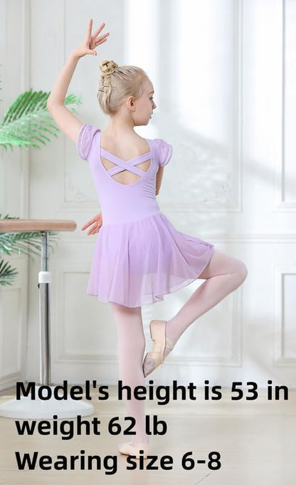 DIPUG Ballet Leotards for Girls Ballet Leotard with Skirt Toddler Dance Leotards Flutter Sleeve and Criss-Cross Back