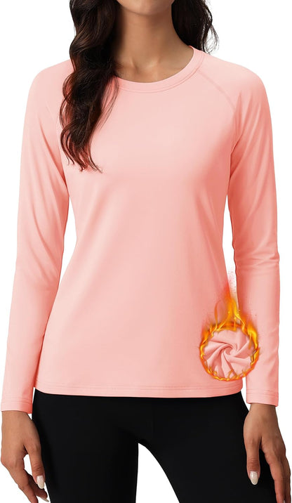 MAGCOMSEN Women's Thermal Shirts Fleece Lined Undershirt Long Sleeve Tops Warm Workout Winter Base Layer