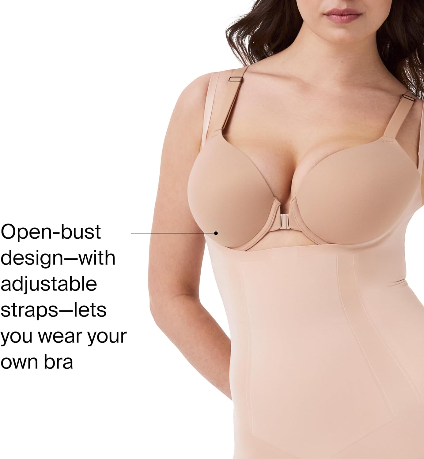 SPANXsculpt OnCore Open-Bust Mid-Thigh Bodysuit - Powerful Compression Body Shaper - Comfortable Shapewear - Adjustable Straps