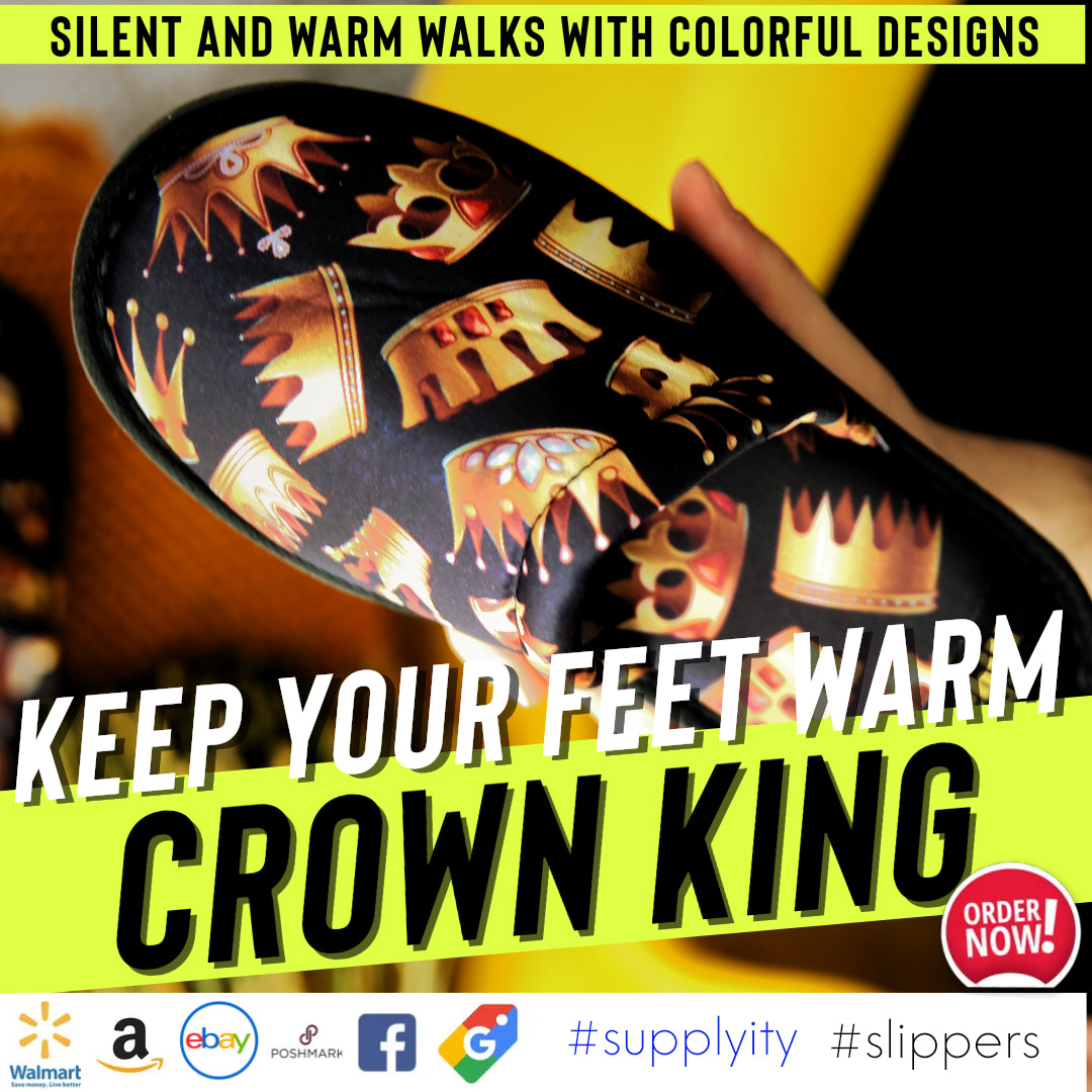 Chochili Men Crown Home Slippers Black Gold Lightweight Silent Walk Size 8 to 10