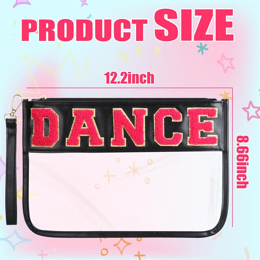 Dance Recital Gifts, Clear Makeup Letter Bag, Chenille Letter Patch Cosmetic Bag, Dance Competition Gift, Toiletry Pouches with Zipper, Waterproof Travel Purse for Girl Women Appreciation