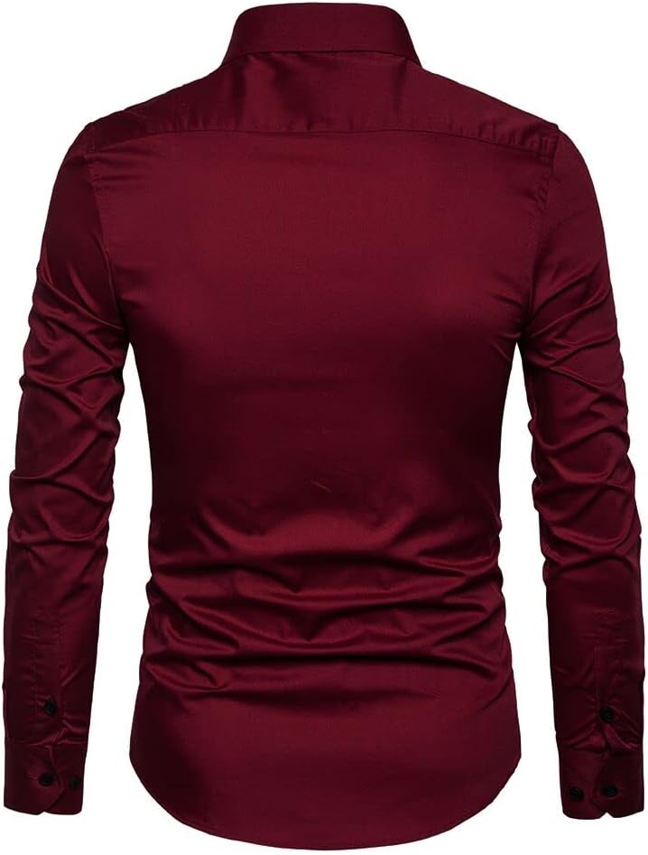 LOCALMODE Men's Slim Fit Cotton Business Shirt Solid Long Sleeve Button Down Dress Shirts